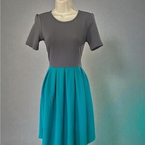 LuLa Roe Gray and Teal Short Sleeve Dress - Small